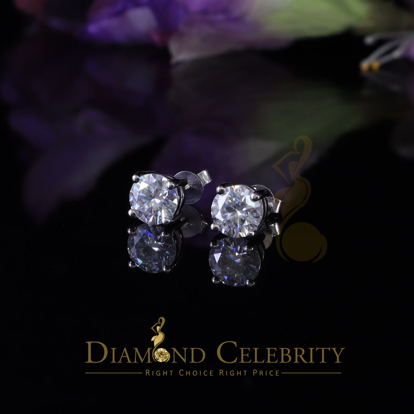 DiamondCelebritees 10k Real White Gold with 3.50ct Round VVS 'D' Color Moissanite Stud Earrings