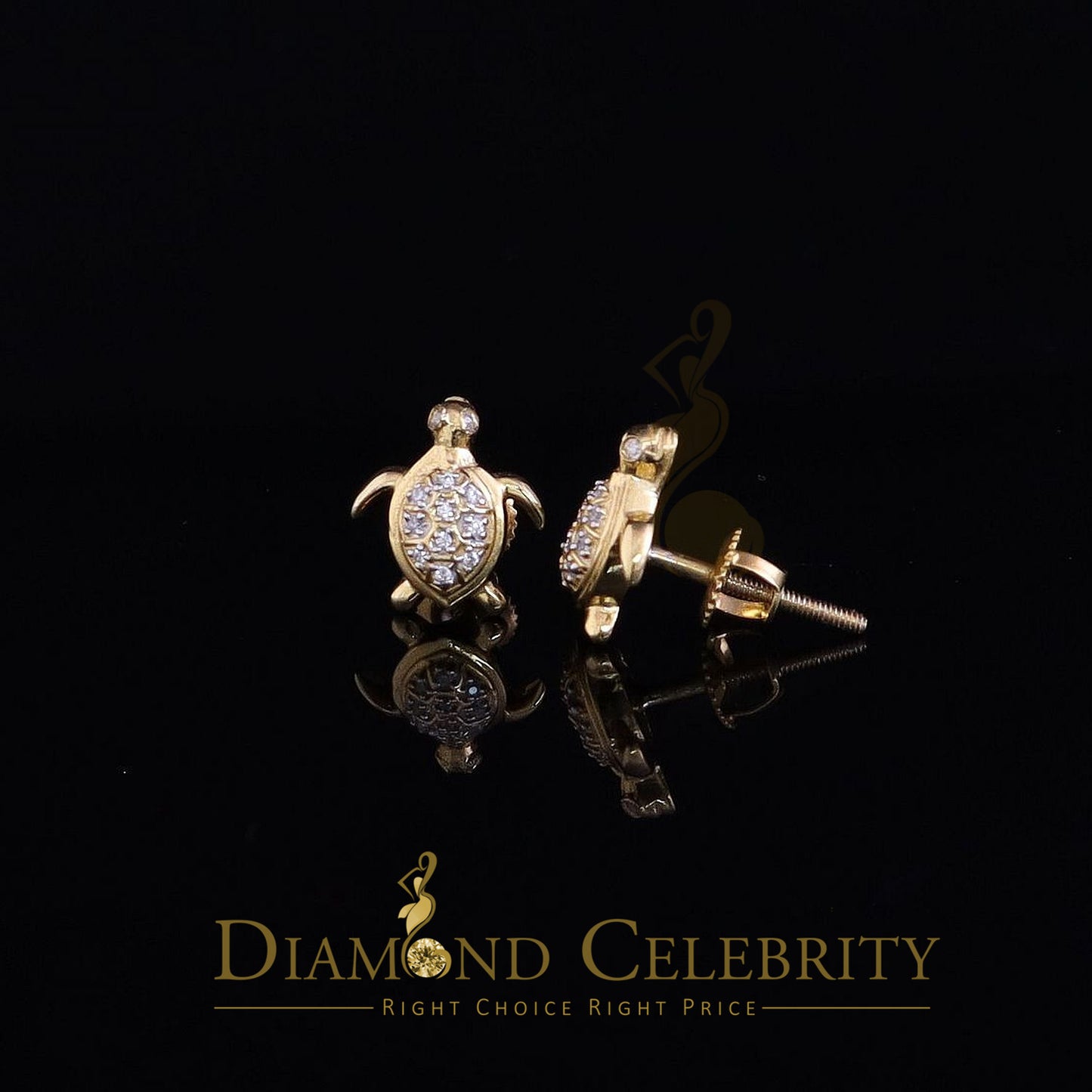 DiamondCelebritees  Women's 0.14ct Cubic Zirconia Turtle Stud Earrings Yellow 925 Sterling Silver
