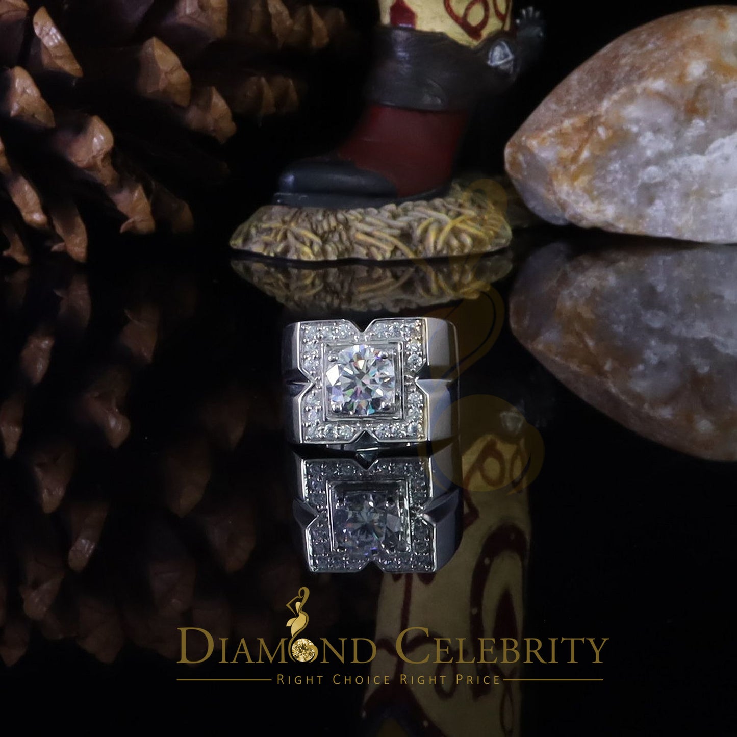 DiamondCelebritees 4.50ct Cubic Zirconia White 925 Silver Men's Adjustable Ring SZ From 9 to 11