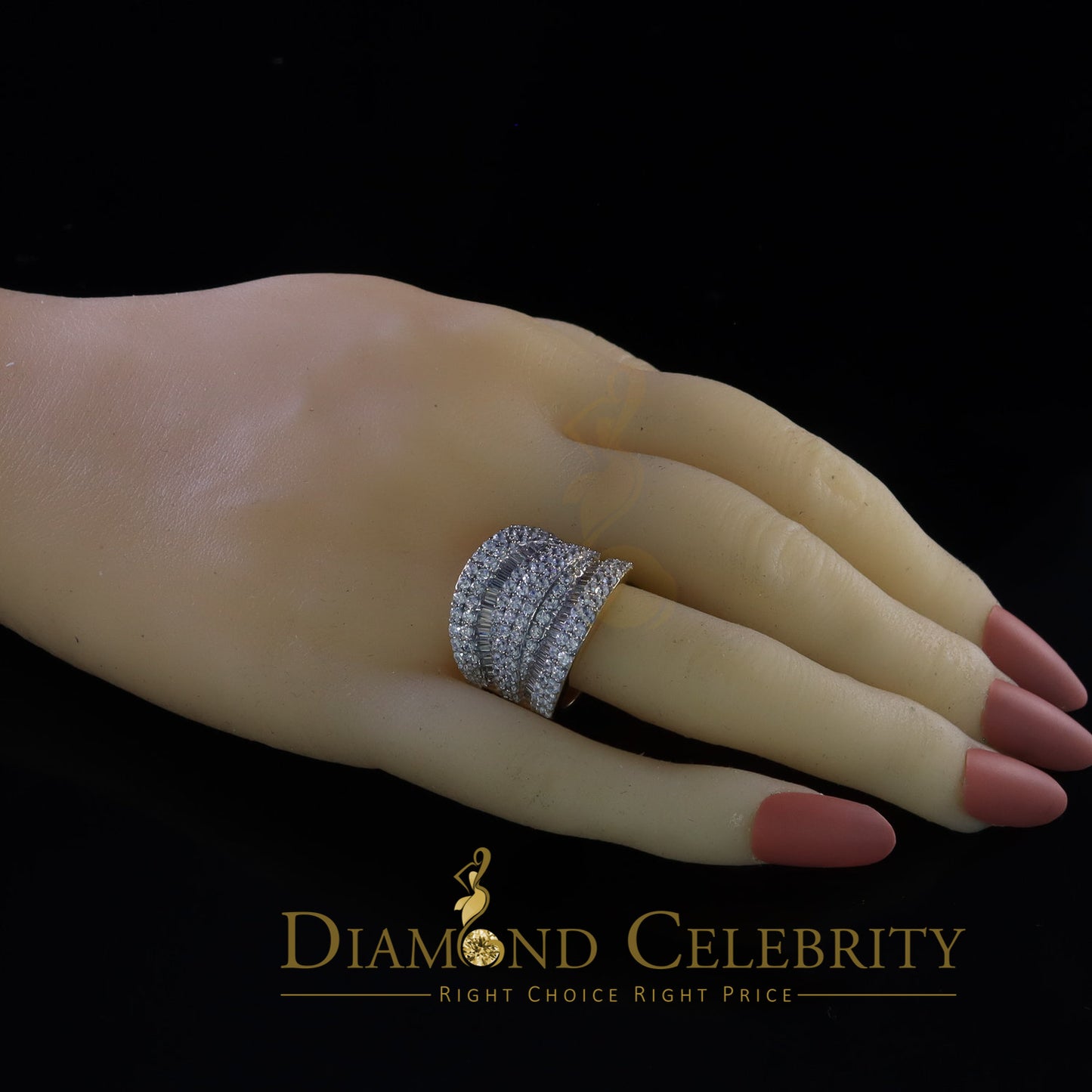 DiamondCelebritees 7.75ct Round/Baguette Cubic Zirconia Cocktail Yellow Sterling Silver Ring Size 7