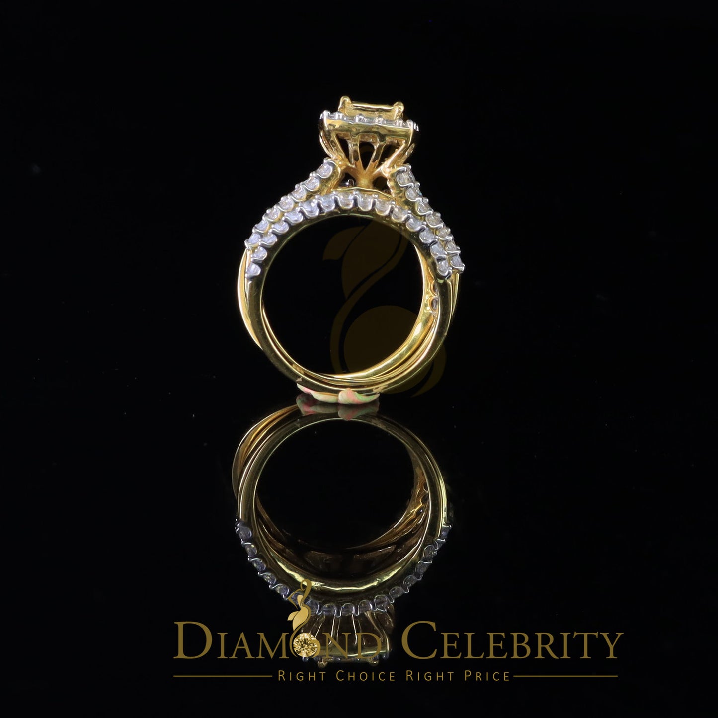 DiamondCelebritees 4.0ct Cubic Zirconia Sterling Yellow Silver Square Bridal Womens Ring Size 7.5