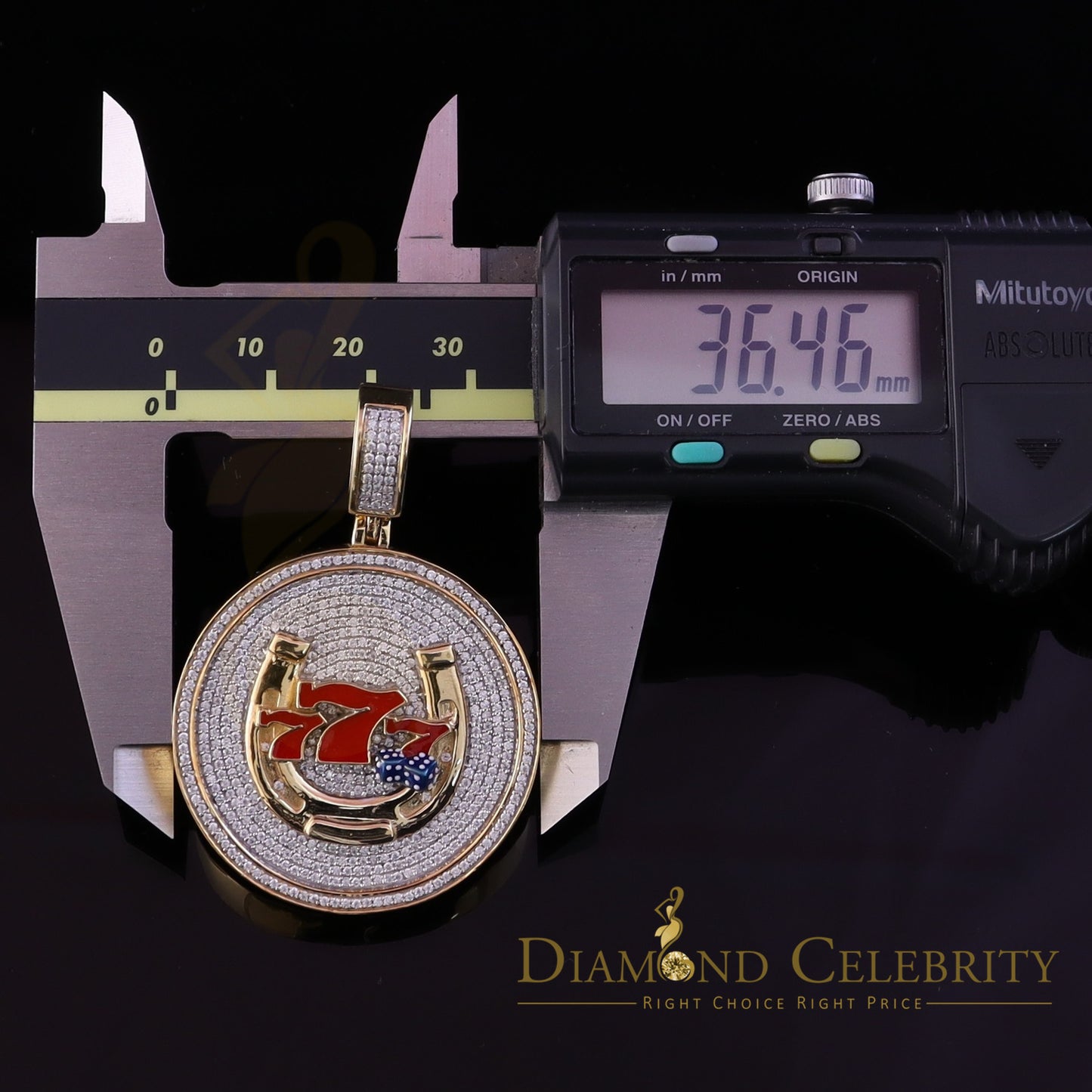 Diamondcelebritees Lucky 2.00ct Real Moissanite Yellow 925 Silver 777 W/Dice Horse Shoes Pendant