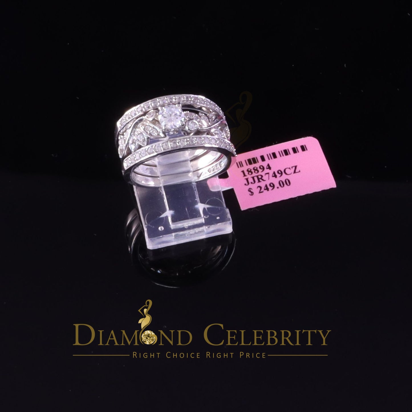 DiamondCelebritees 2.0ct Cubic Zirconia White 925 Sterling Silver Women 3PC Wedding Ring Size 7