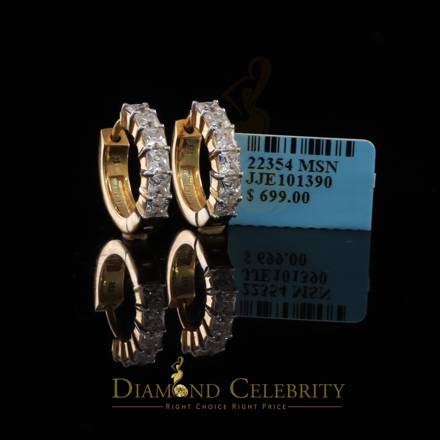 DiamondCelebritees 2.00ct Moissanite Princess Yellow 925 Sterling Silver Women's Hoop Earrings