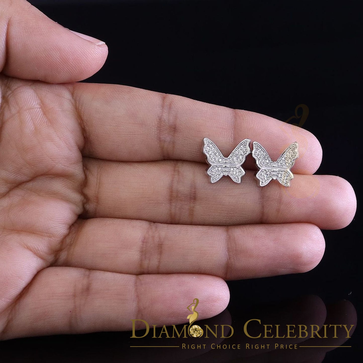 DiamondCelebritees  Butterfly Stud Earrings White 925 Sterling Silver Women's 0.50ct Cubic Zirconia