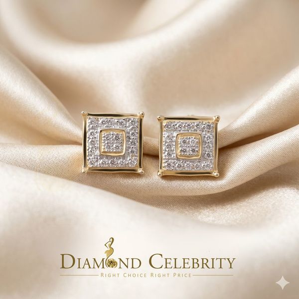 DiamondCelebritees 0.05ct Diamond 925 Sterling Silver Yellow Stud Women's & Men's Square Earrings
