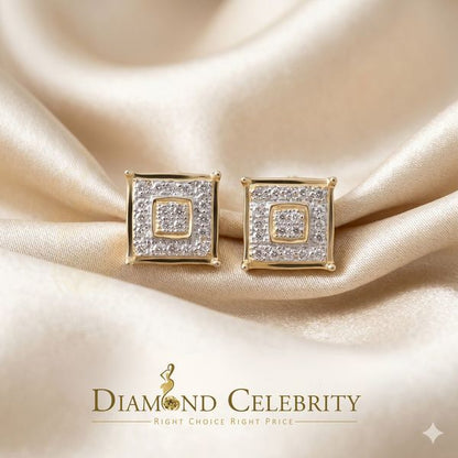 DiamondCelebritees 0.05ct Diamond 925 Sterling Silver Yellow Stud Women's & Men's Square Earrings