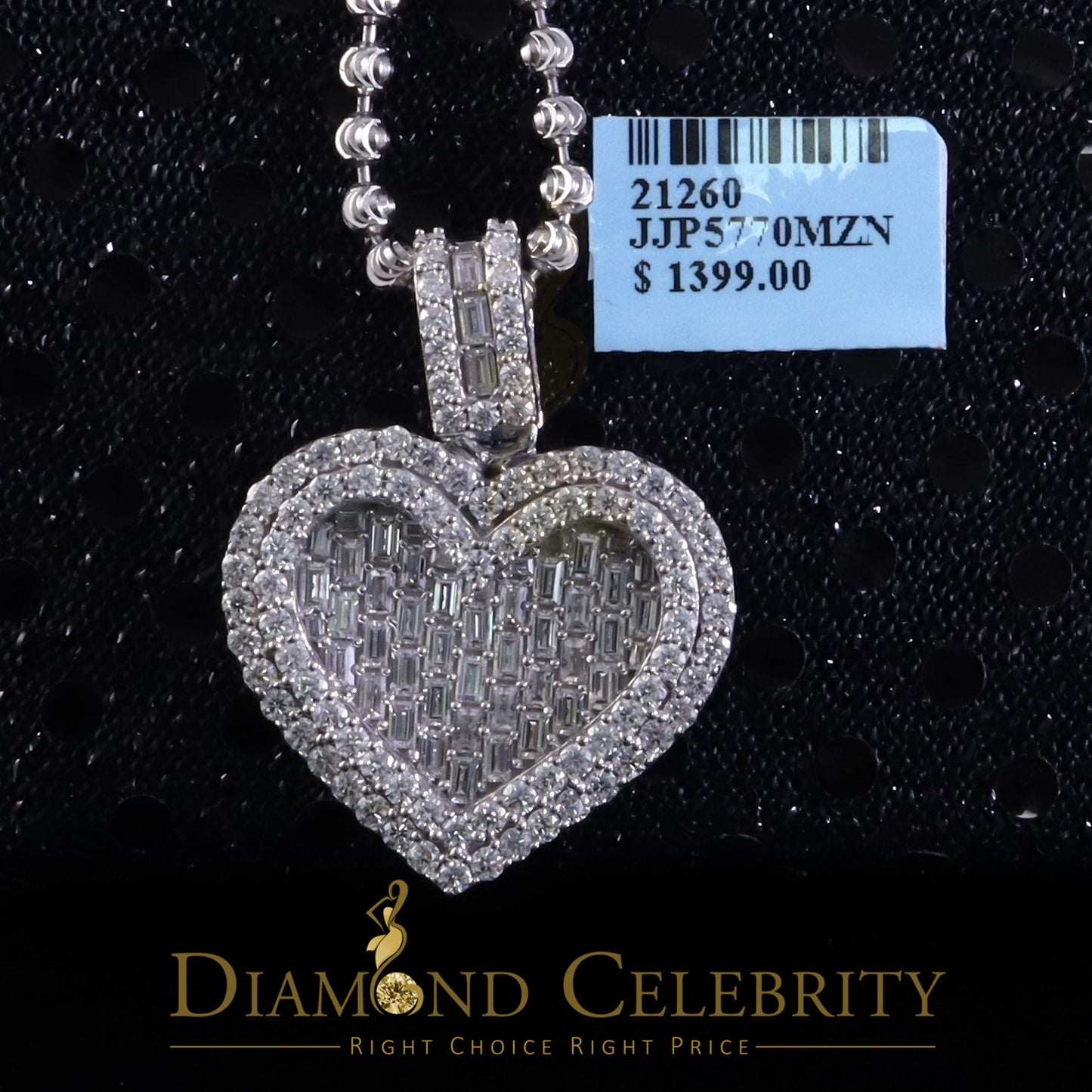 Diamondcelebritees  Silver White Heart Pendant 7.50ct VVS D Clr. Baguette Moissanite for Women's