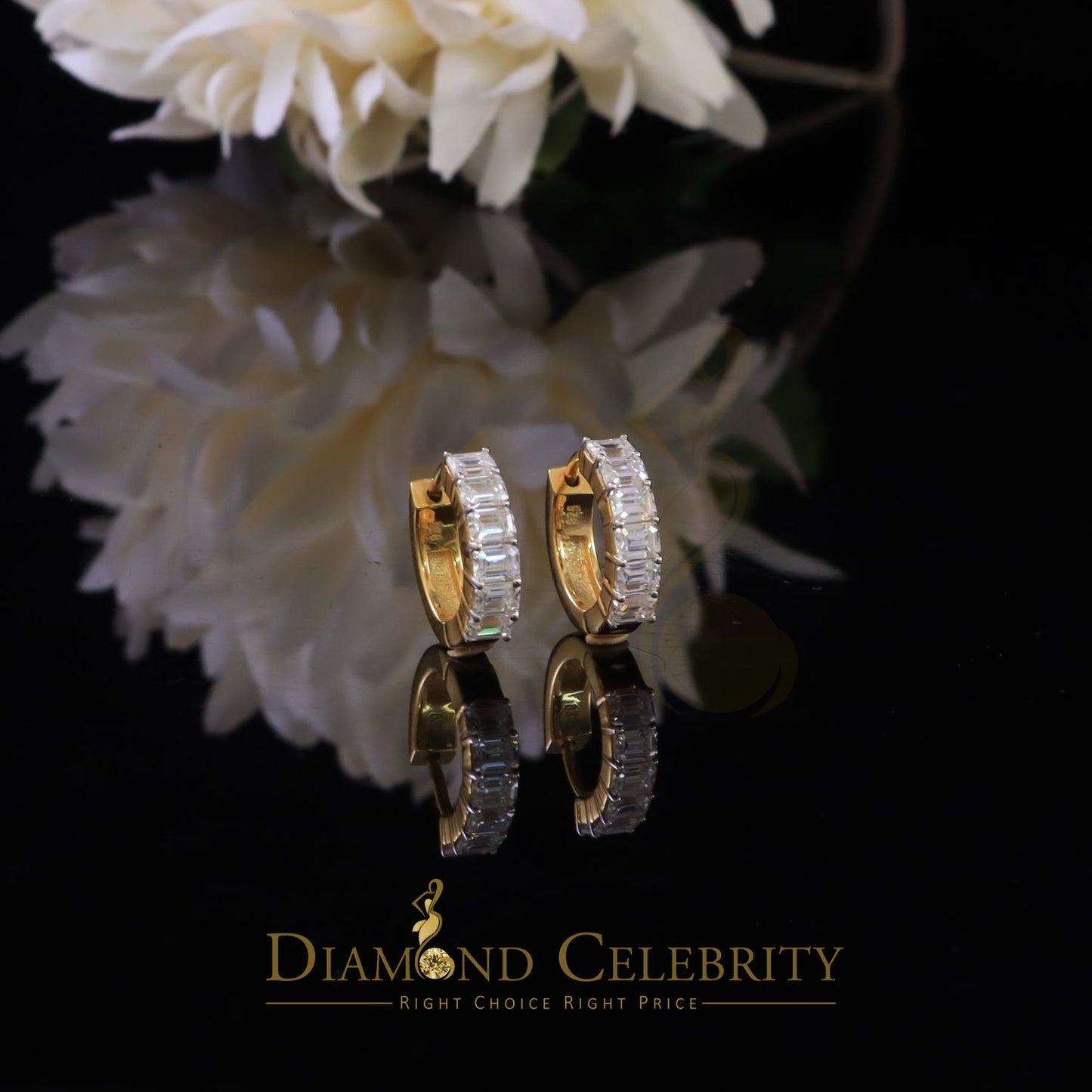DiamondCelebritees 3.00ct Moissanite Emerald Yellow 925 Sterling Silver Women's Hoop Earrings
