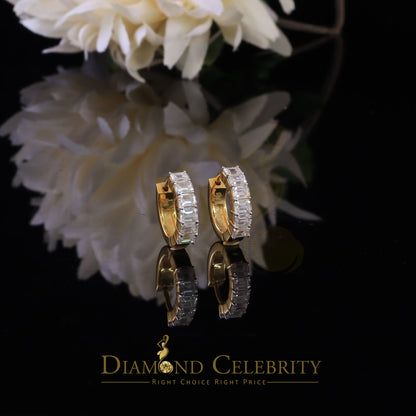 DiamondCelebritees 3.00ct Moissanite Emerald Yellow 925 Sterling Silver Women's Hoop Earrings