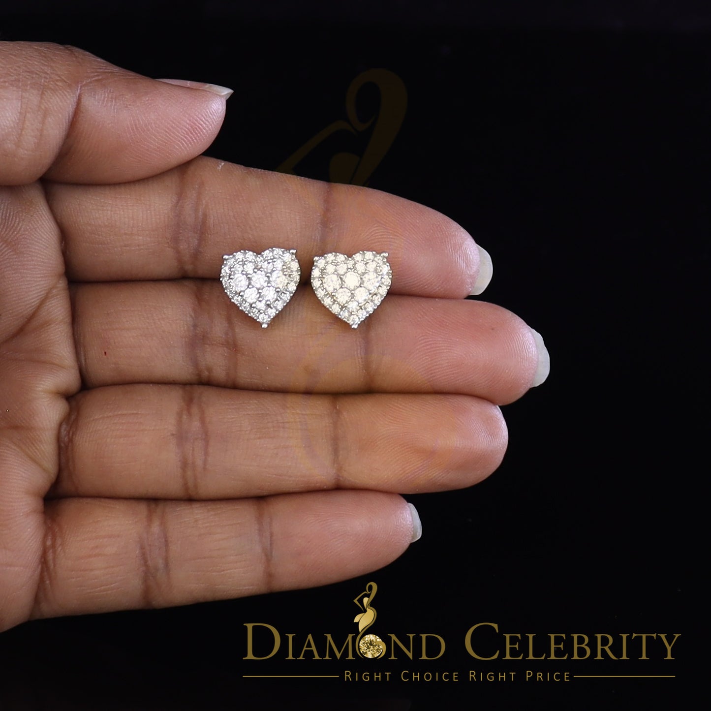 925 Sterling Yellow Silver 1.64ct Cubic Zirconia Heart Women's Stud Earrings
