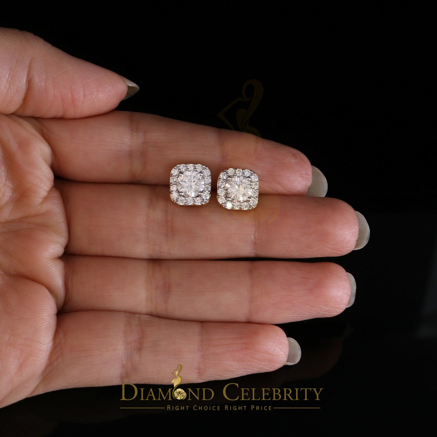 DiamondCelebritees  3.8ct Cubic Zirconia 925 Yellow Silver Women's & Men's Hip Hop Square Earrings