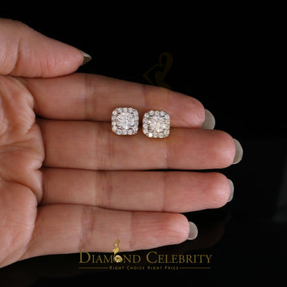 DiamondCelebritees  3.8ct Cubic Zirconia 925 Yellow Silver Women's & Men's Hip Hop Square Earrings