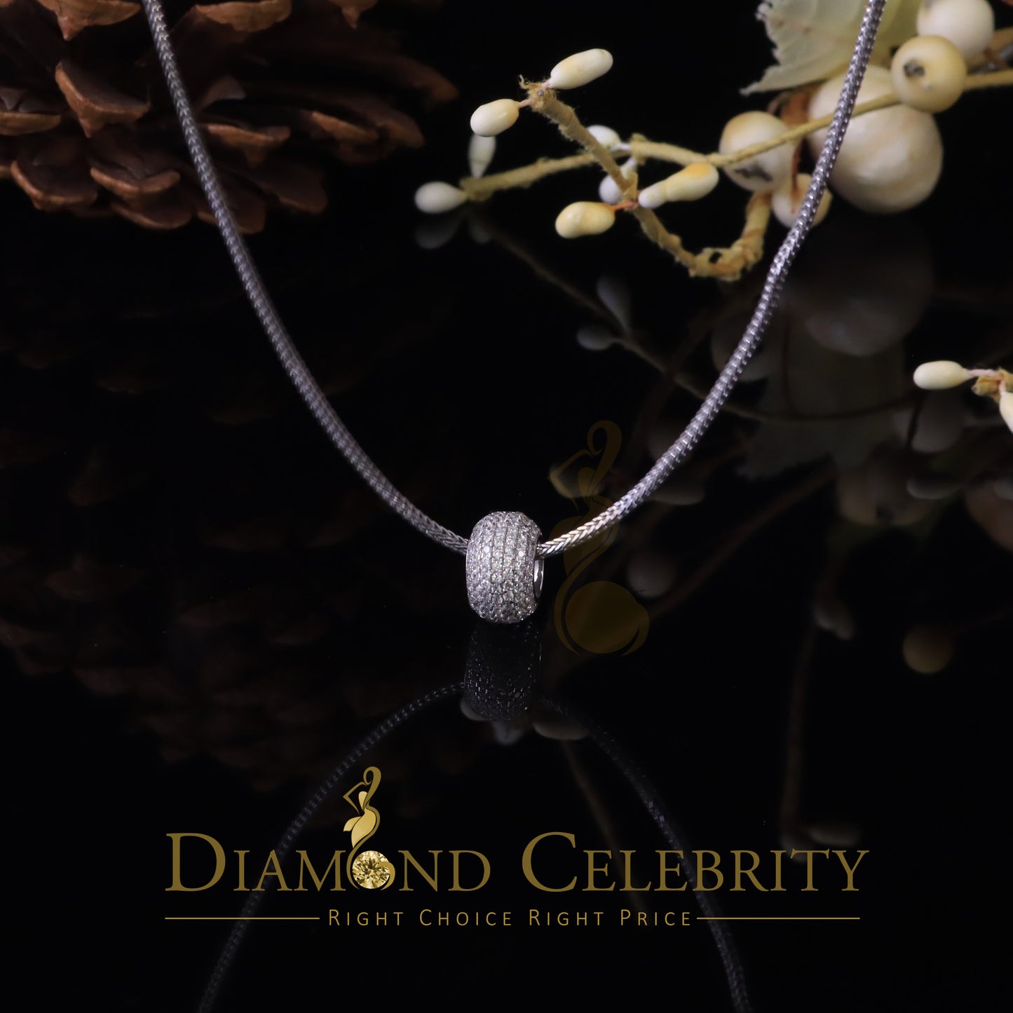 DiamondCelebritees Women's Fancy White Big 925 Sterling Silver Slide Ball Pendant W/ Cubic Zirconia