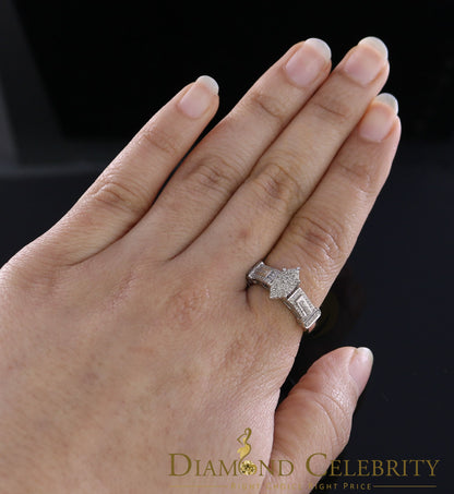 DiamondCelebritees 925 Silver White Engagement Womens Pear Shape Ring Size 7 With 0.33CT Diamond