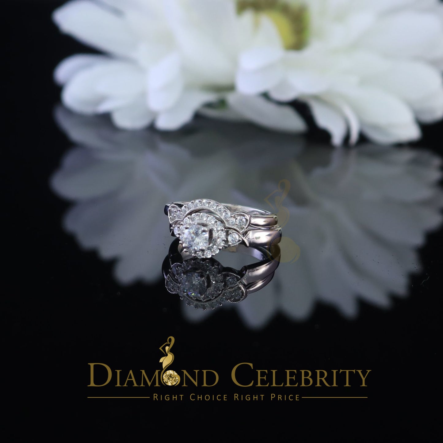DiamondCelebritees 925 Silver Sterling White 1.50ct CZ Wide Flower 7 stone Women's Ring Size 7