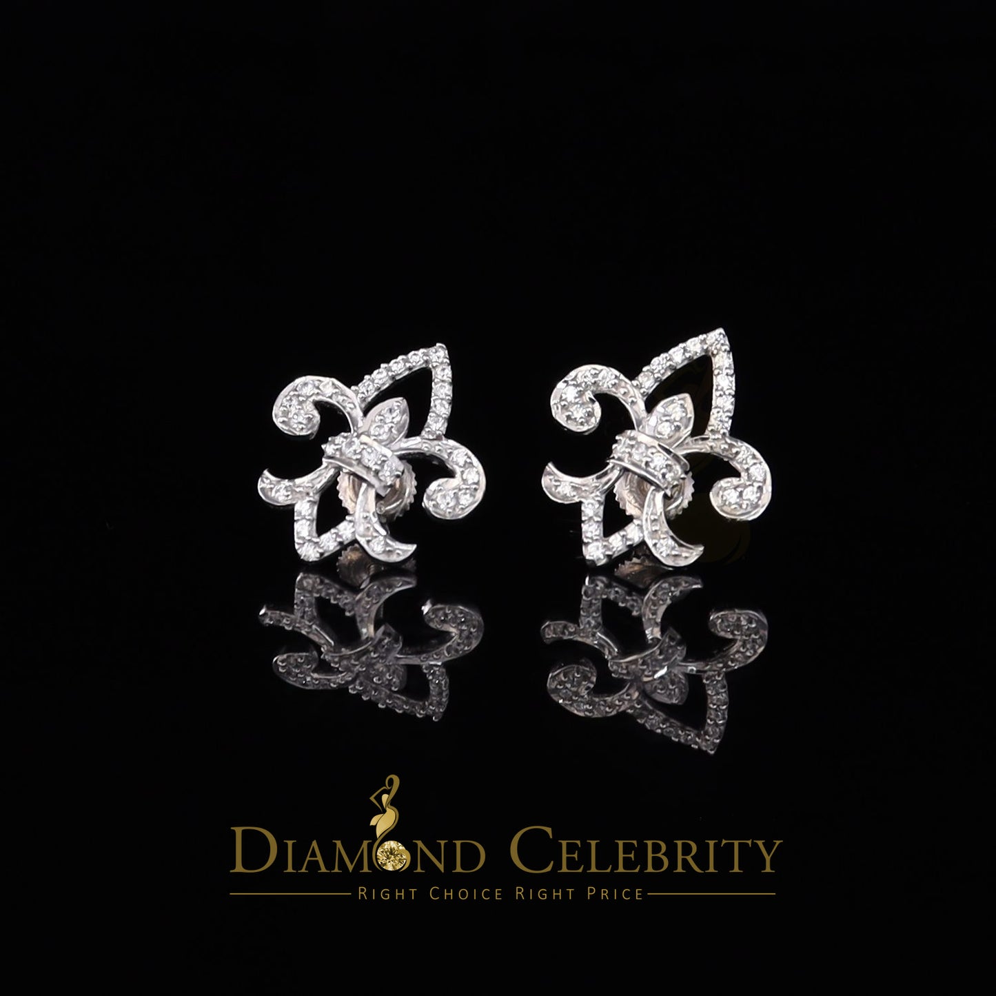 DiamondCelebritees  0.60ct Cubic Zirconia 925 White Silver Women's Fleur de Lis Screw Back Earrings