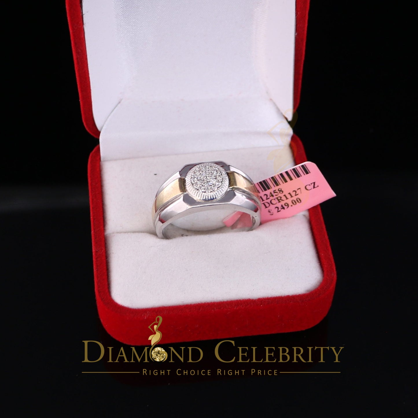 DiamondCelebritees 925 Silver White 0.38ct Cubic Zirconia Wide Men's Engagement Band Ring Size 11.5