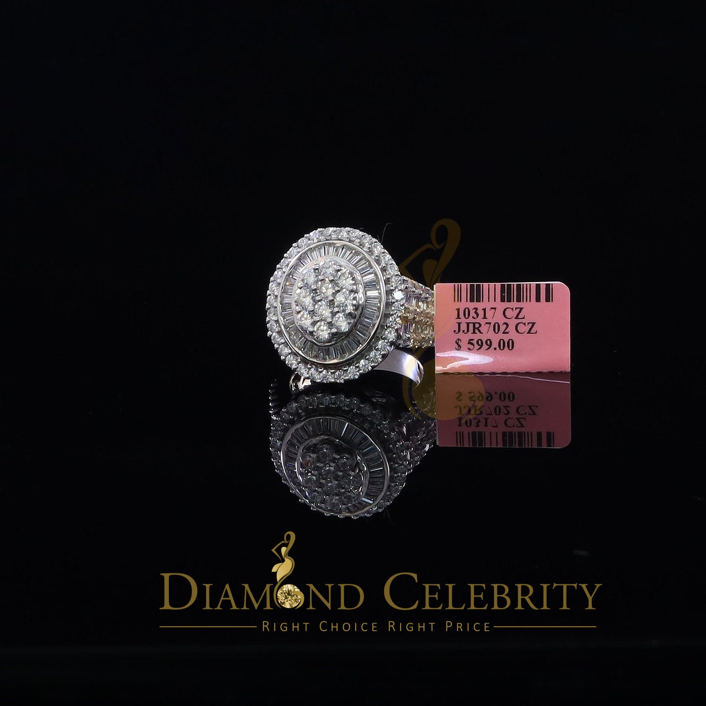 DiamondCelebritees White 925 Silver Rhodium Plated 6.48ct Cubic Zirconia Cocktail Womens Ring SZ 9