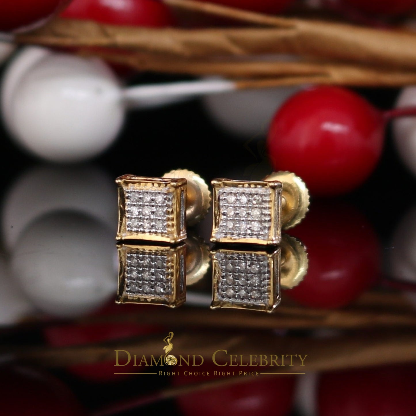 DiamondCelebritees 10K Real Yellow Gold with 0.05CT Real Micro Diamond Men's/Women's Stud Earring