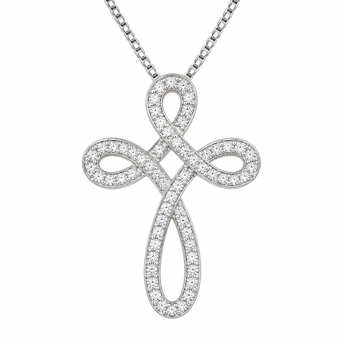 DiamondCelebritees 925 Sterling Silver White infinity loop cross Pendant W/ 0.75ct Cubic Zirconia
