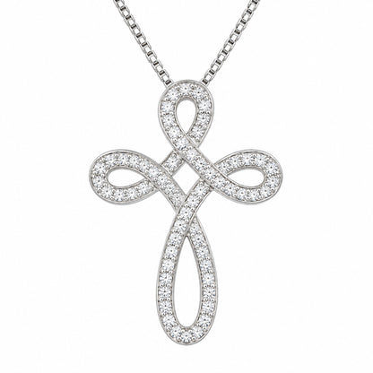 DiamondCelebritees 925 Sterling Silver White infinity loop cross Pendant W/ 0.75ct Cubic Zirconia
