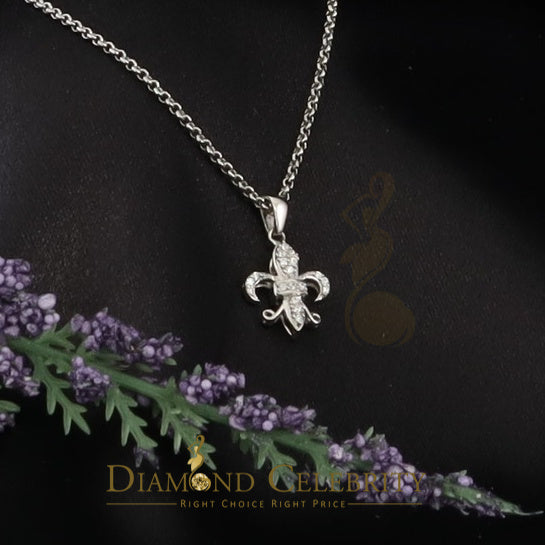 DiamondCelebritees Beautiful Sterling Silver Fleur De Lis White Pendant with 0.17ct Cubic Zirconia