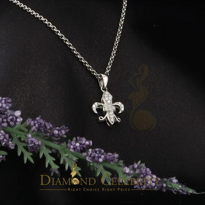 DiamondCelebritees Beautiful Sterling Silver Fleur De Lis White Pendant with 0.17ct Cubic Zirconia