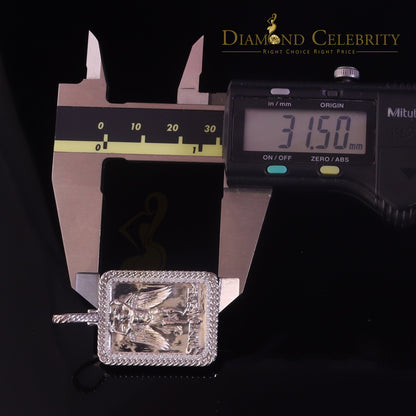 DiamondCelebritees Men's 925 Silver 0.66ct CZ Square SAINT MICHEAL White 1.00 inch 3D Pendant