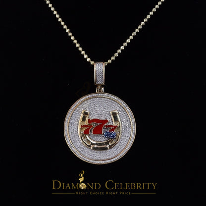 Diamondcelebritees Lucky 2.00ct Real Moissanite Yellow 925 Silver 777 W/Dice Horse Shoes Pendant