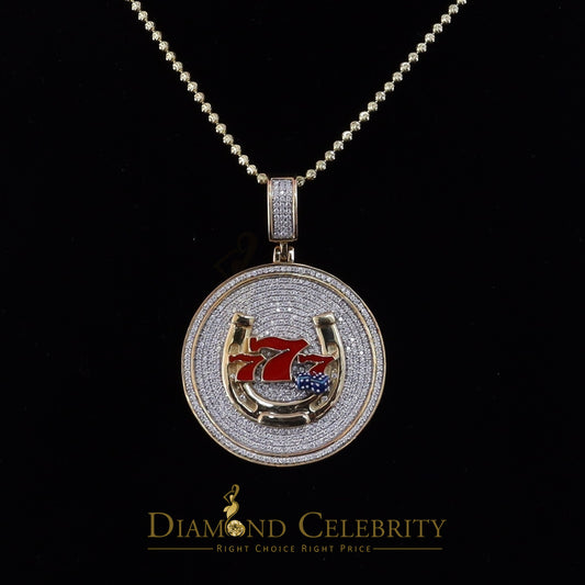 Diamondcelebritees Lucky 2.00ct Real Moissanite Yellow 925 Silver 777 W/Dice Horse Shoes Pendant