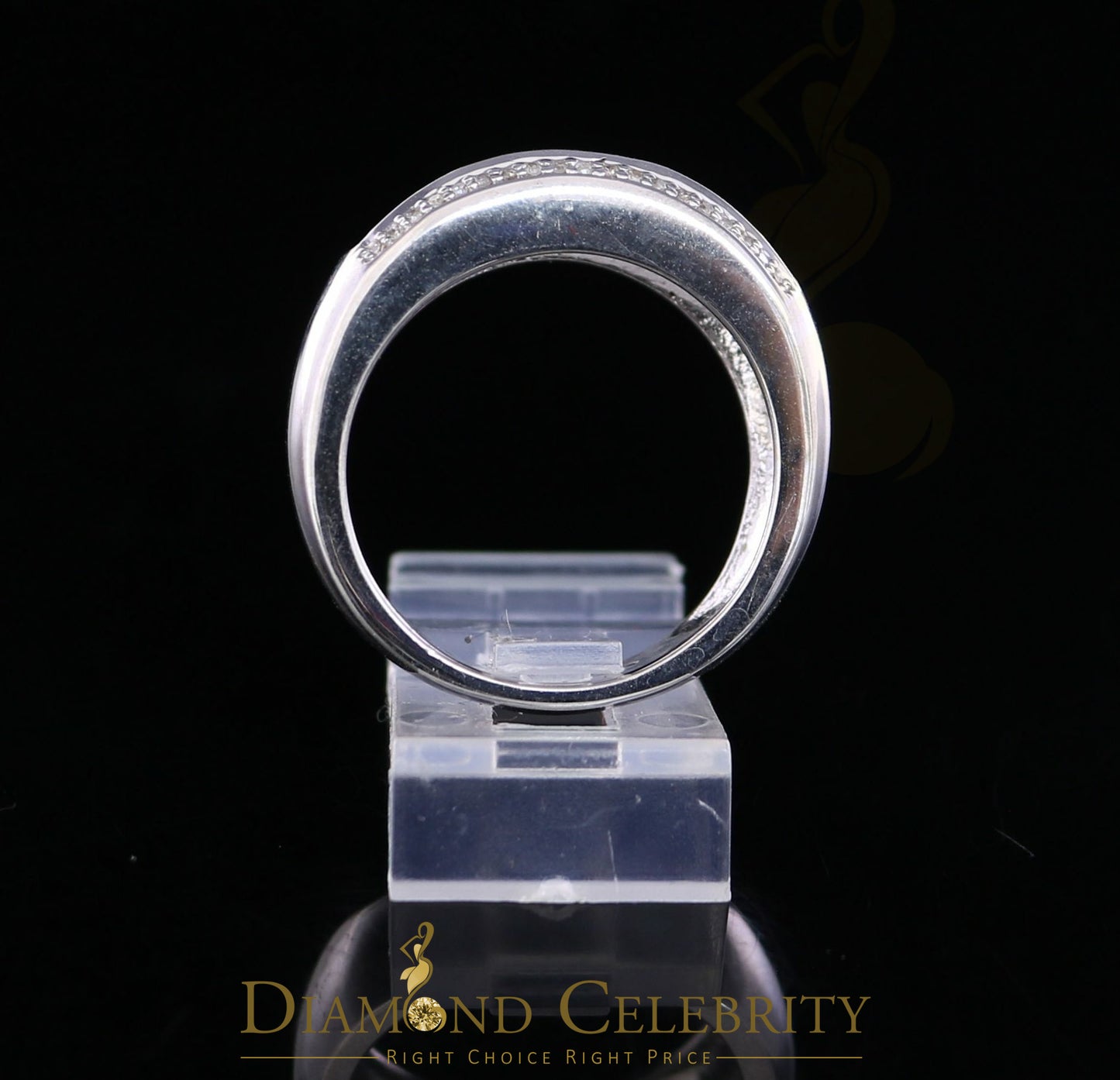 DiamondCelebritees 0.20 CT Real Diamond Men's 925 Sterling Silver White Band Big Ring Size 10.5