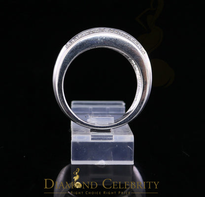 DiamondCelebritees 0.20 CT Real Diamond Men's 925 Sterling Silver White Band Big Ring Size 10.5
