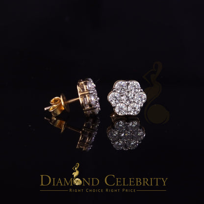 DiamondCelebritees Real Moissanite VVS 'D' Color 2.0ct 10k Real Yellow Gold Stud FLORAL Earrings