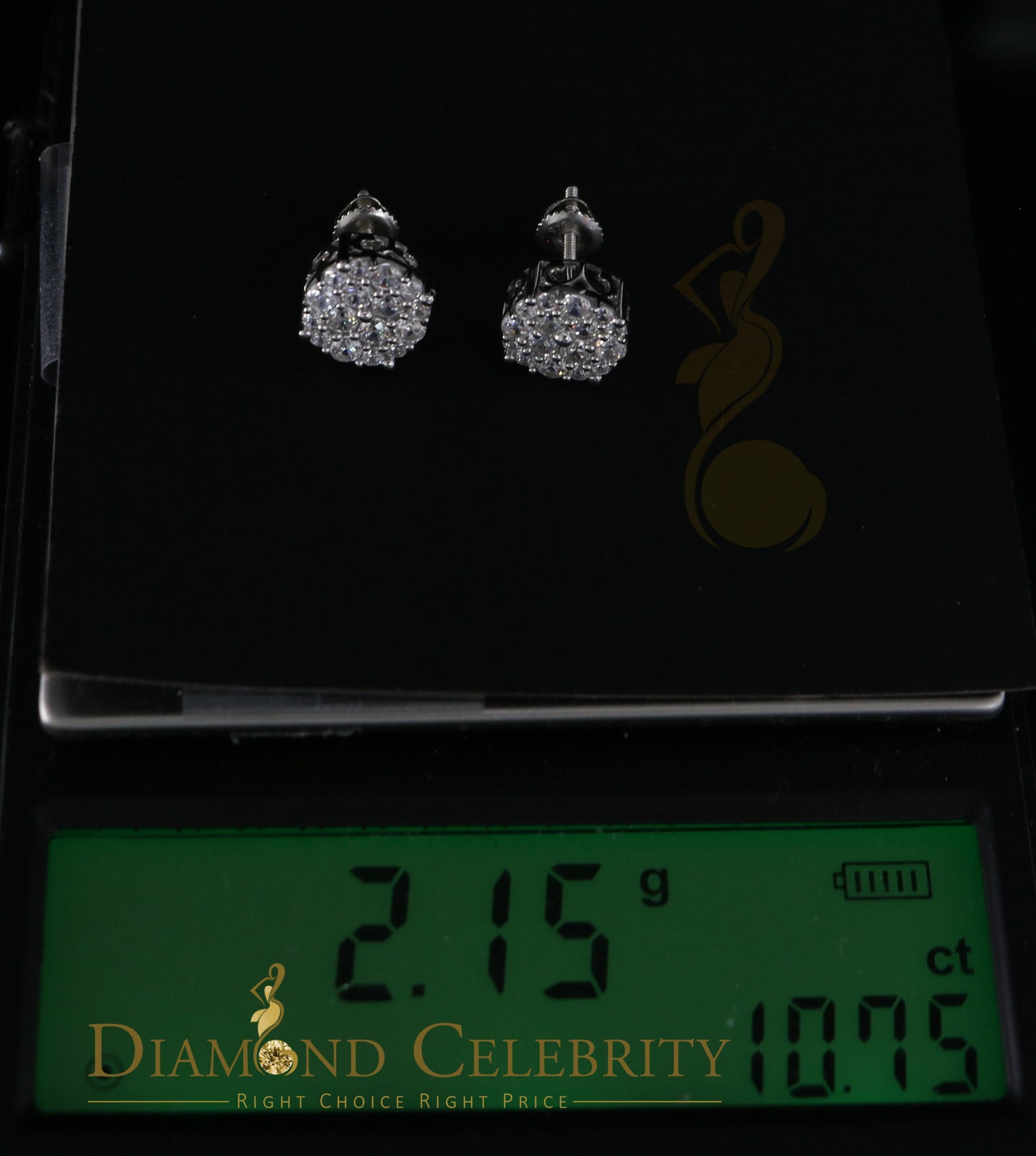 DiamondCelebritees  925 Sterling White Silver 2.0ct Cubic Zirconia Round Women's Stud Earrings