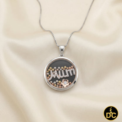 DiamondCelebritees New 925 White Sterling Silver Mom Floating flower / Beads Charm Glass CZ Pendant