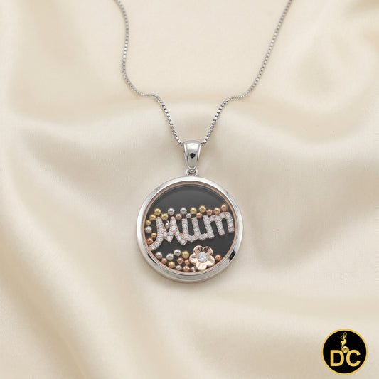 DiamondCelebritees New 925 White Sterling Silver Mom Floating flower / Beads Charm Glass CZ Pendant