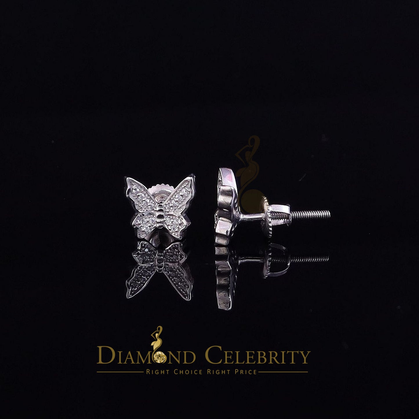DiamondCelebritees  Women's 0.17ct Cubic Zirconia Butterfly Stud Earrings White 925 Sterling Silver