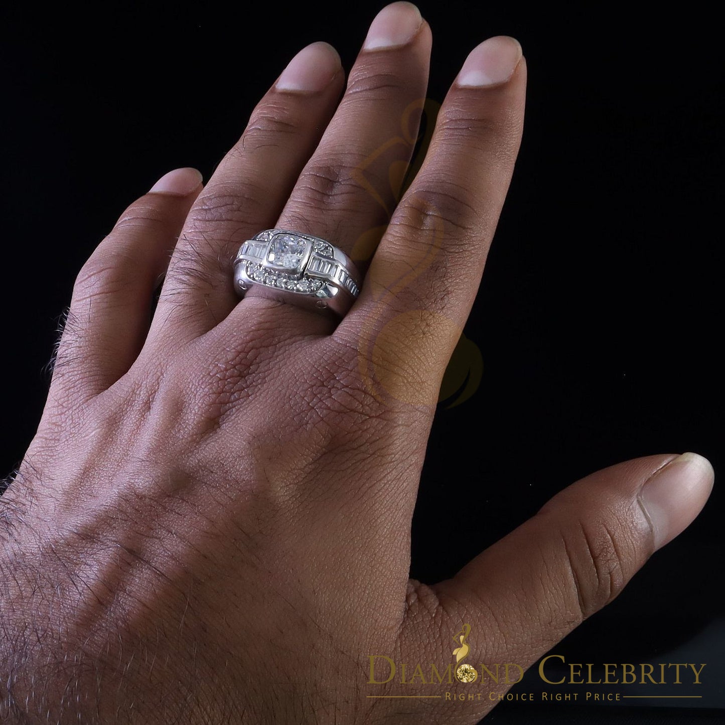 DiamondCelebritees 925 White Sterling Silver Cubic Zirconia 6.10ct Men Square Shape Ring Size 11