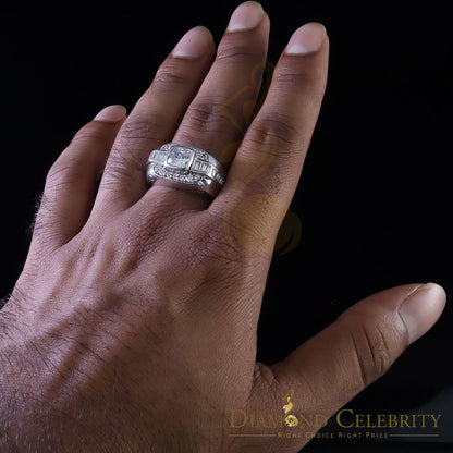 DiamondCelebritees 925 White Sterling Silver Cubic Zirconia 6.10ct Men Square Shape Ring Size 11