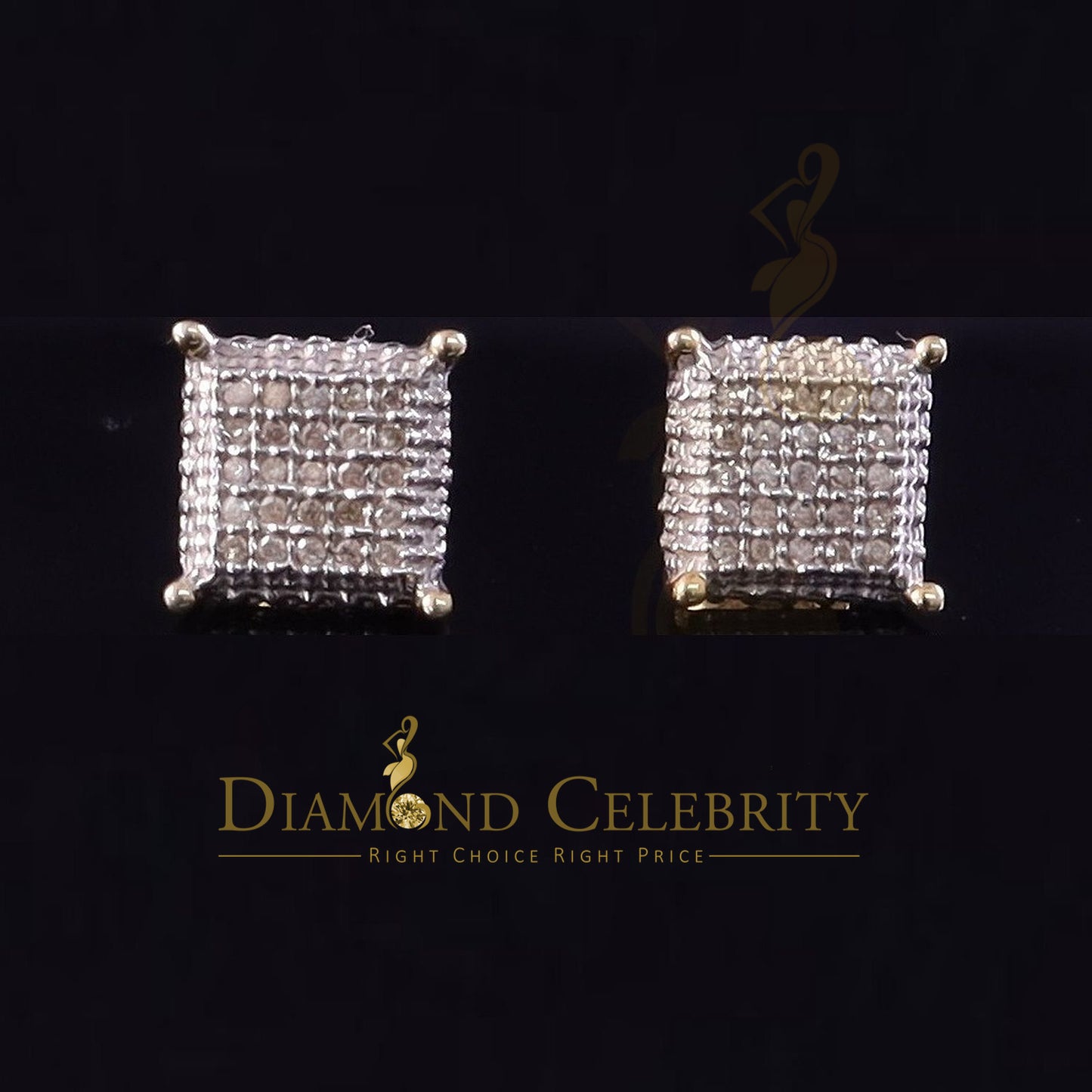 DiamondCelebritees 0.15ct Diamond 925 Sterling Silver Square Yellow Stud Earrings for Women & Men's