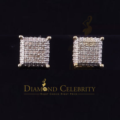DiamondCelebritees 0.15ct Diamond 925 Sterling Silver Square Yellow Stud Earrings for Women & Men's