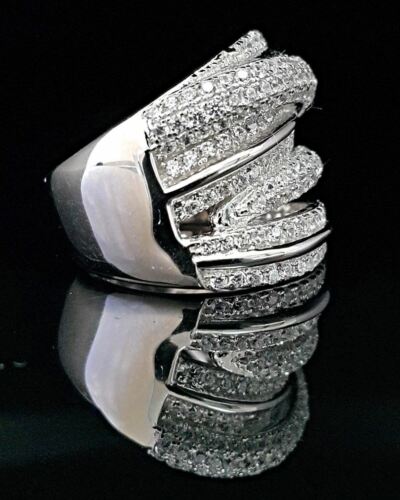 DiamondCelebritees 925 White Sterling Silver 2.50ct Multi -Rows Cubic Zirconia Women's Ring Size 7