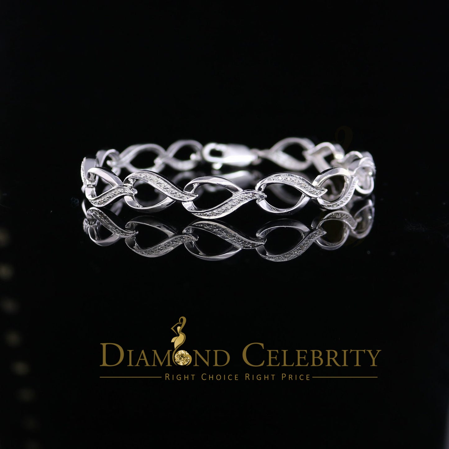 Diamondcelebritees 0.20CT Real Diamond 925 Sterling Silver White Fancy Bracelet Size 7 Inches