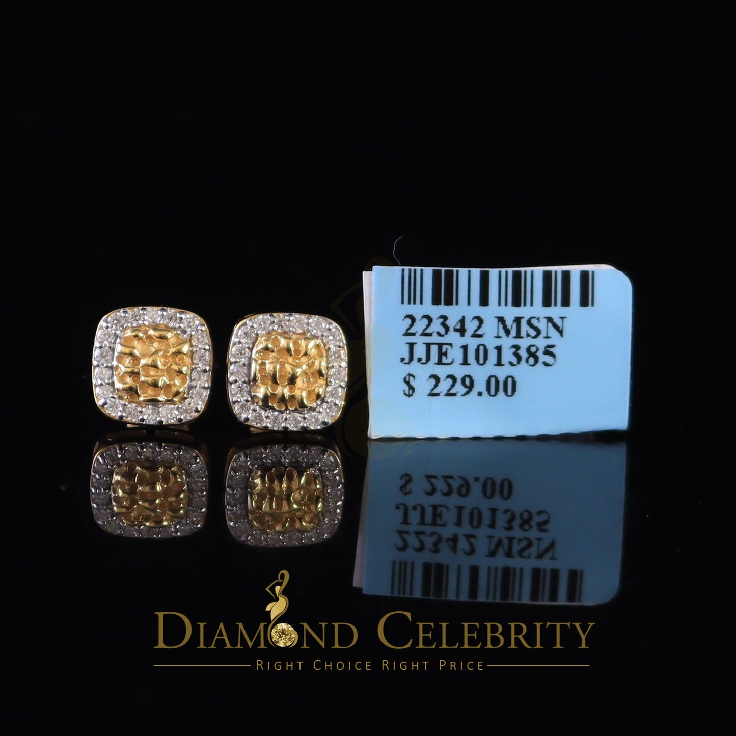 DiamondCelebritees 1.00ct Moissanite Yellow 925Silver Womens Round Edge Square Shape Nugget Earring