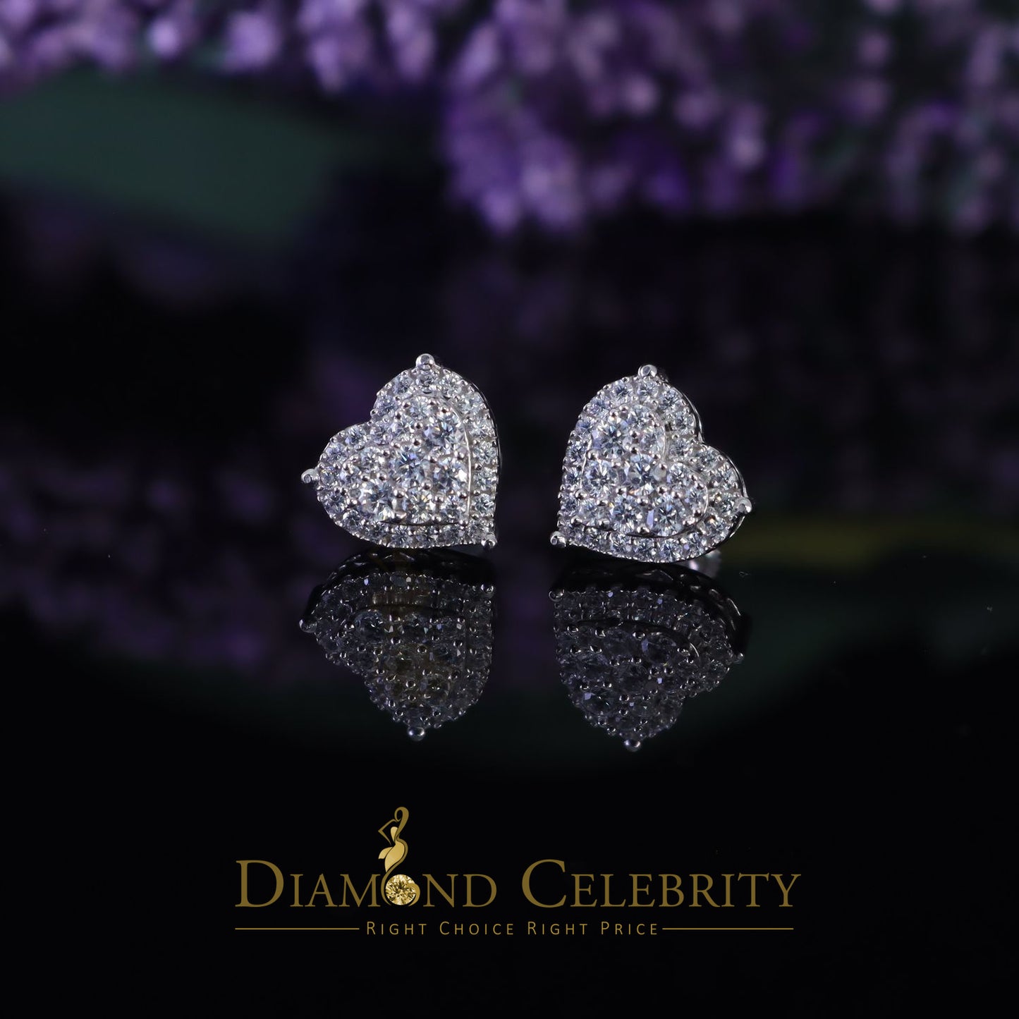 DiamondCelebritees  925 Sterling White Silver 1.64ct Cubic Zirconia Heart Women's Stud Earrings