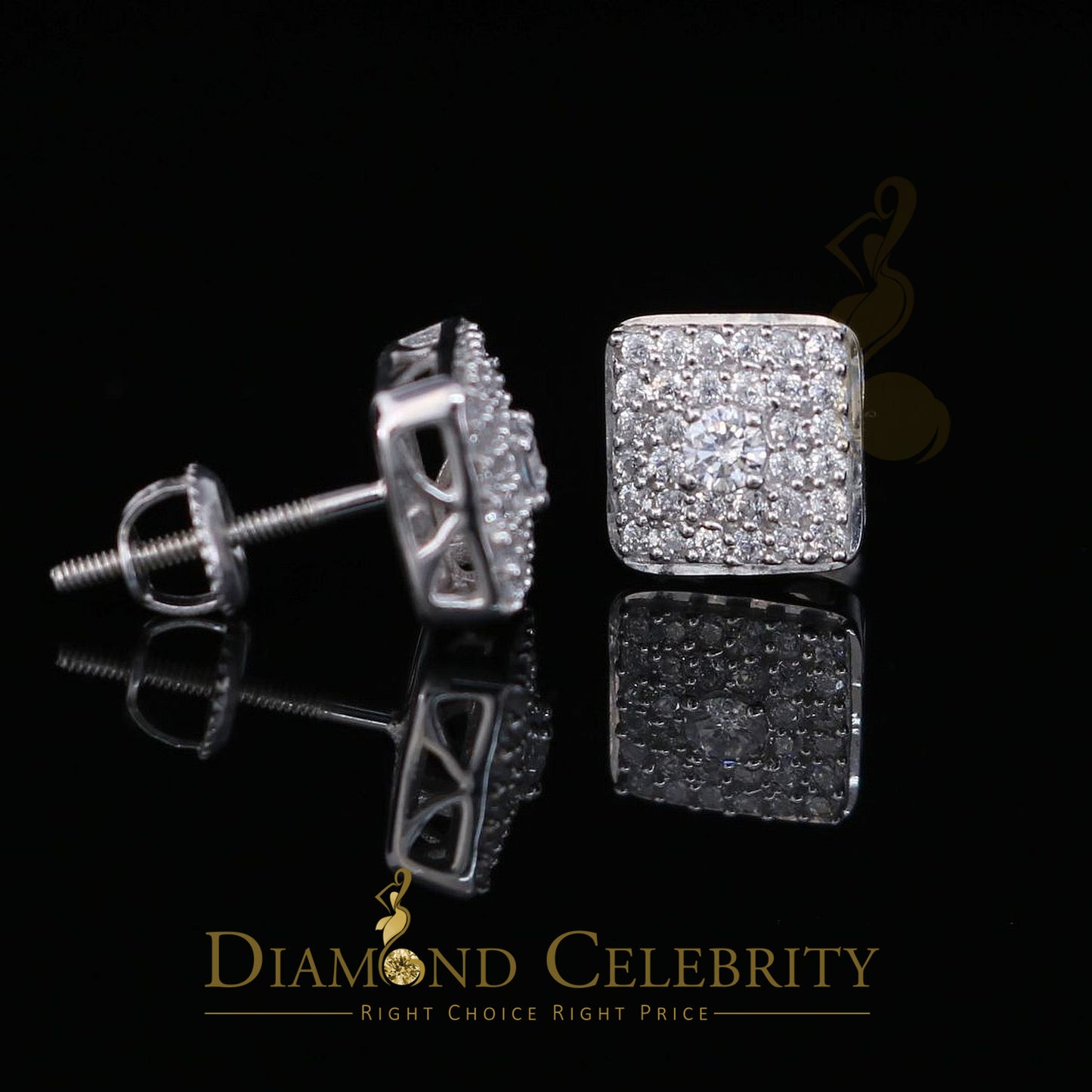 DiamondCelebritees  White 925 Silver 0.81ct Cubic Zirconia Women's & Men's Hip Hop Square Earrings