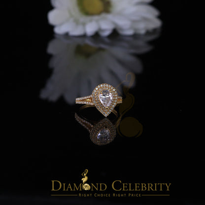 King Of Blings  10K Yellow Gold 2.00CT 'VVS' 'FL' D clr Pear Cut Moissonite Womens Ring Size 7
