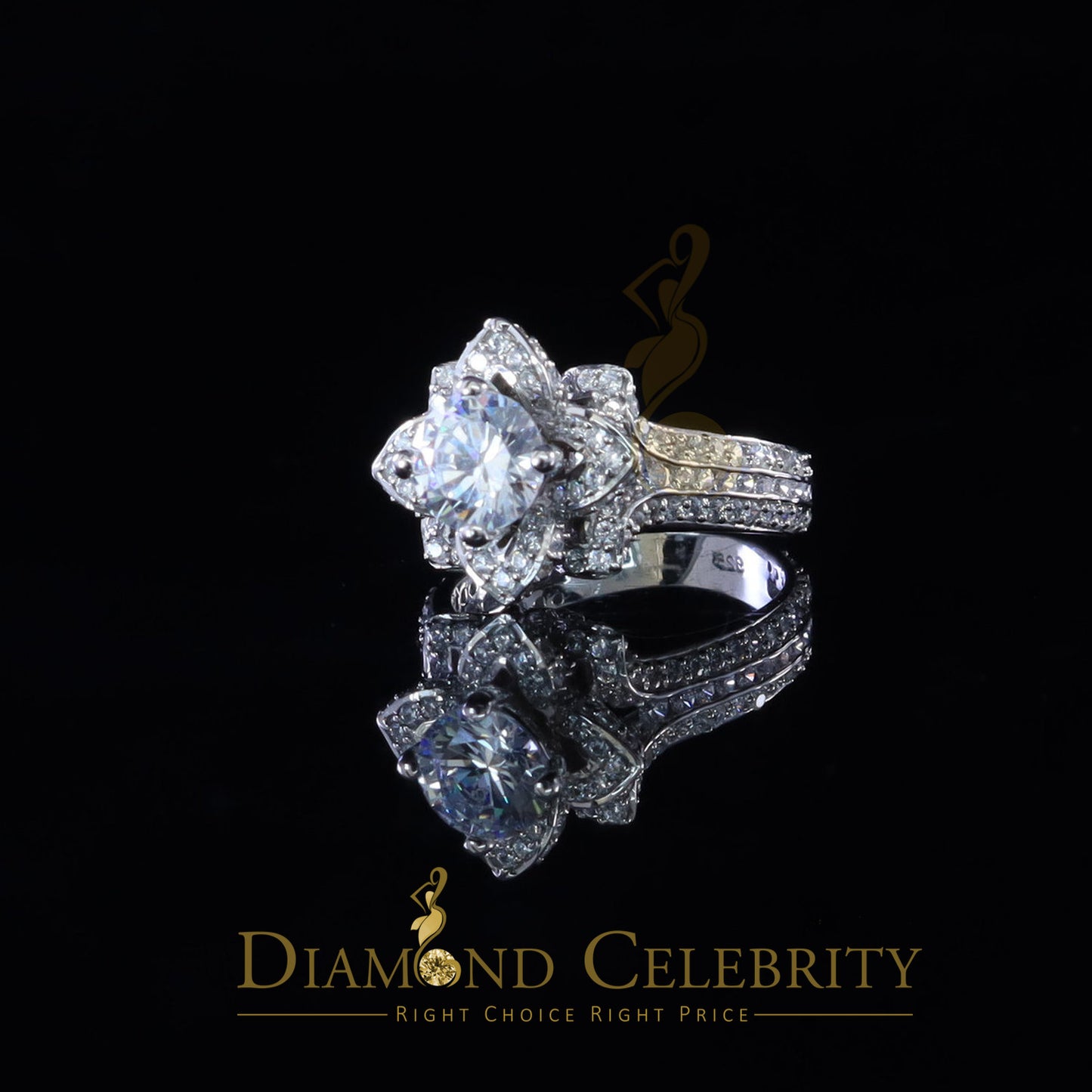 DiamondCelebritees White 6.00ct Cubic Zirconia 925 Silver Floral Engagement Womens Ring Size 7