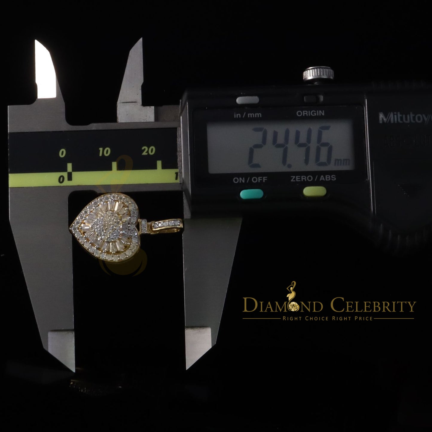 Diamondcelebritees Moissanite Women's Heart Pendant Bagutte & Rd 925 Yellow Silver 1.00ct VVS D